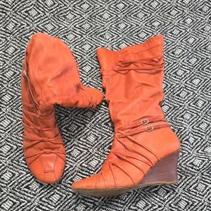 Bakers Vibrant Orange Wedge Boots